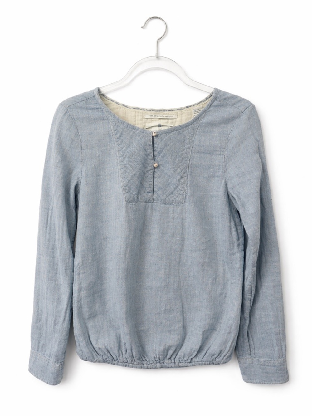 Maison Scotch Chambray Pintuck Peasant Blouse Top Blue Cotton S